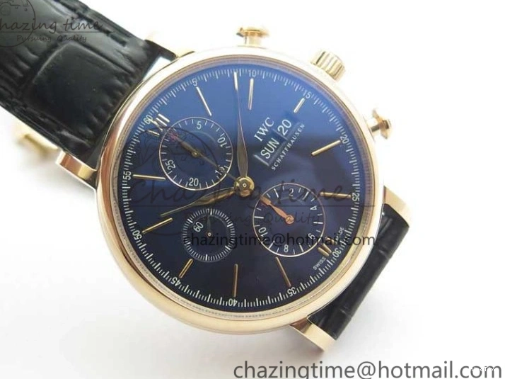 MIROTIME 0106 Portofino Chrono RG ZF 1:1 Best Edition Blue Dial Gold Markers on Black Leather Strap A FlexibleFit 7112